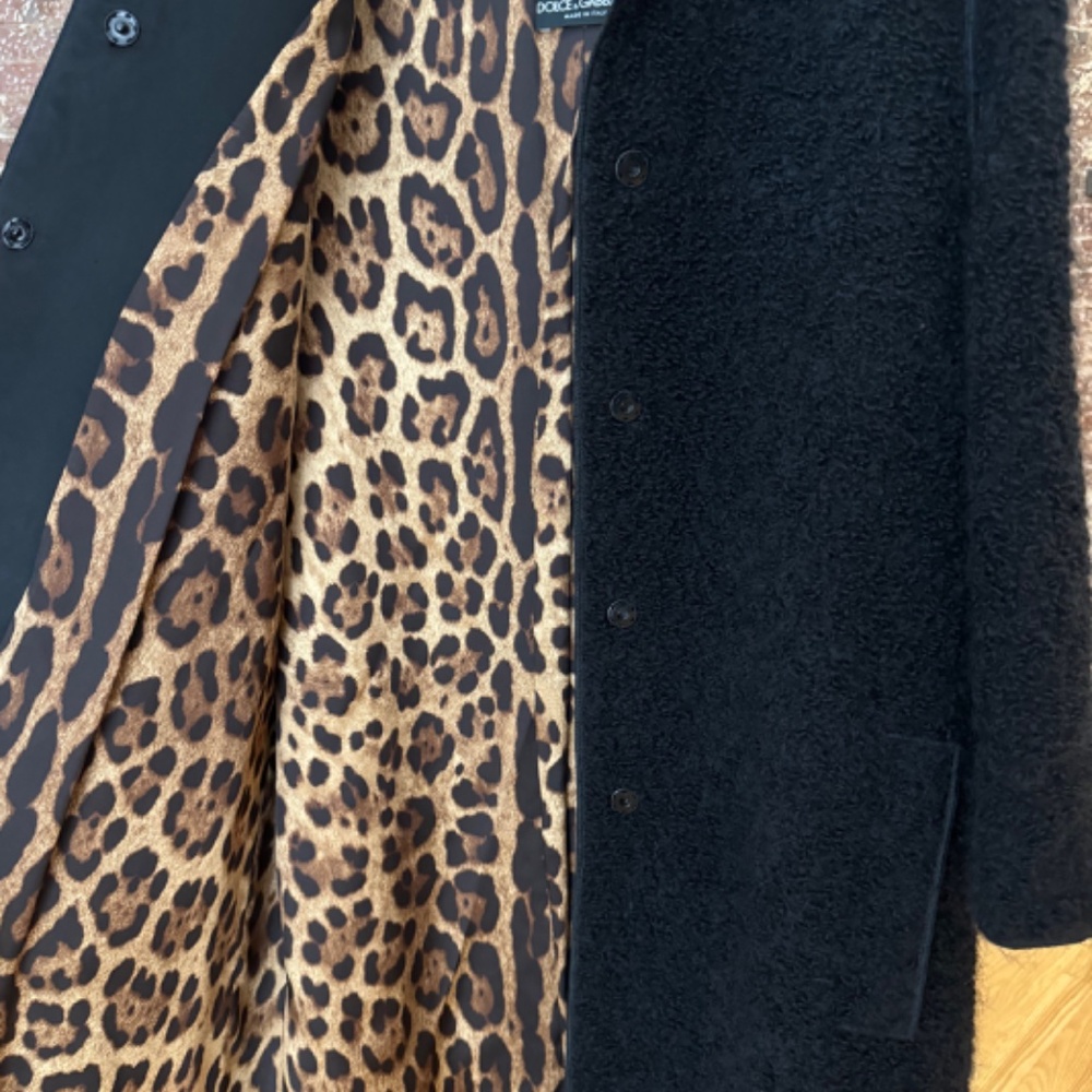 DOLCE & GABBANA - Black Wool/Mohair/Alpaca Coat with Leopard lining - Picture 10 of 15
